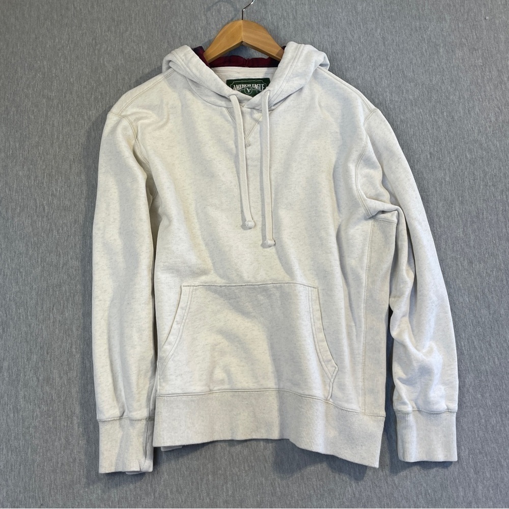 American Eagle Hoodie Unisex Size Medium White Fleeced Lined Pullover